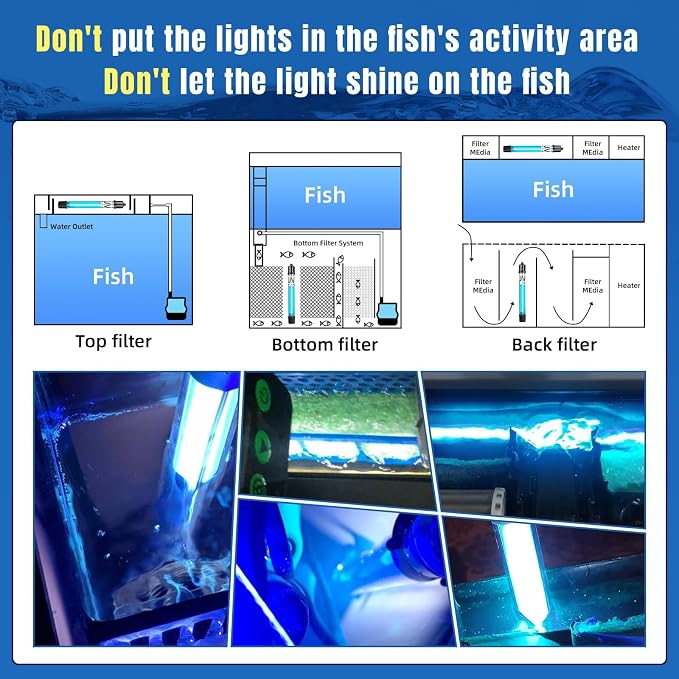 2 Pack 7W 8 Inch Aquarium UV Light for 20-100 Gallon Fish Tank Aquarium Light