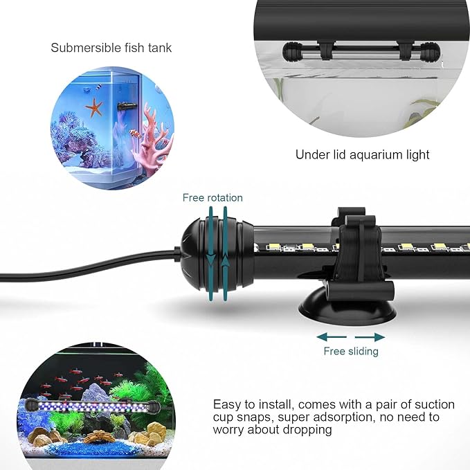 SEAOURA Led Aquarium Light with Timer, Submersible Aquarium Plant Light, Fish Tank Light with Auto On/Off, 3 Lighting Modes, Adjustable Brightness (22.8 in for 24-43inch Planted Tank), 12W