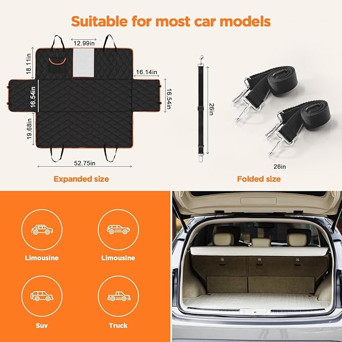 Shodu Waterproof Dog Car Seat Cover for Back Seat,Collapsible Scratchproof Dog Car Seats Covers,Nonslip Dogs Seat Cover with Mesh Window,Storage Pocket,Side Flaps,Universal Size Fit for Car/Truck/SUV