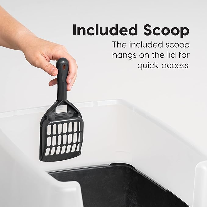 IRIS USA Cat Litter Box Large Open Top with High Sided Walls Tall Scatter Shield Scoop Included Easy Clean Plastic Pan Stain Resistant for Cats Kittens Indoor Multi-Cat Households 2-Pack Black