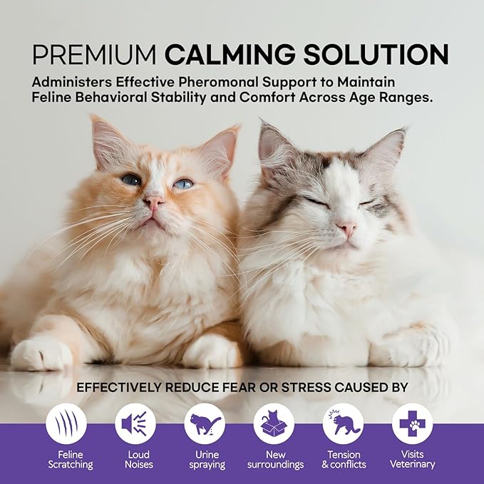 Premium Cat Pheromones Calming Diffuser - Relaxing Stress & Anxiety Relief for Cats, Multi Cat Homes, 2 Pack