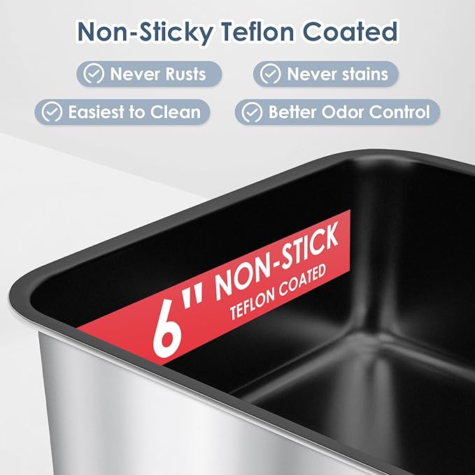 Suzzipaws Non-Sticky Coated Stainless Steel Cat Litter Box with Lid Extra Large Litter Box for Big Cats XL Metal Litter Pan Tray with High Wall Sides Enclosure, Anti-Leakage, Easy Cleaning