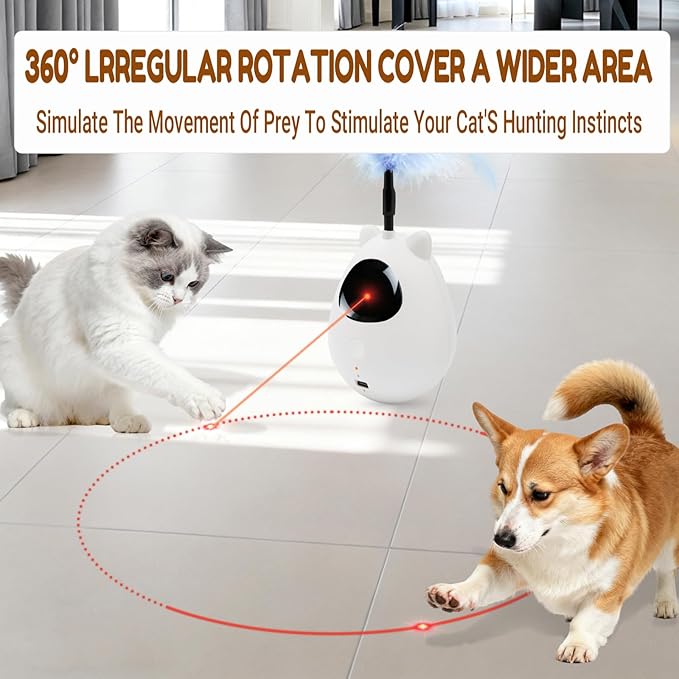 Cat Toy, Cat Toys for Indoor Cats, Cat Laser with 3 Speed Modes and 3 Adjustable Rotation Ranges, Feather Interactive Wobble Toy for Bored Indoor Adult Cats and Kittens