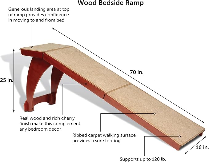 PetSafe CozyUp Wooden Bed Ramp for Cats & Dogs, Furniture-Grade with High-Traction Carpet Surface, Cherry