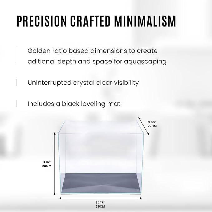 UNS Ultra Clear Rimless Tank - 5.8GAL | 22.1L - 14.17x8.66x11.02 | 36x22x28 CM, 5mm Glass Thickness, Leveling Mat Included - Low Iron, High Clarity Fish Tank w/ 45° Mitered Edge - [5T]