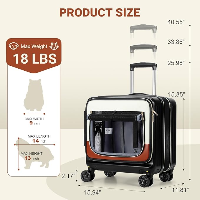 Lekereise Cat Carrier with Wheels Airline Approved Designed for Small Dogs with Expandable Design, 2-in-1 Rolling Cats Travel Carrying Bag for Pets & Owner's Suitcase