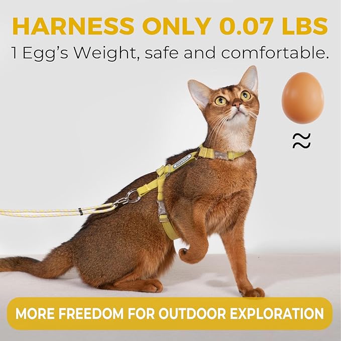 Cat Harness and Leash Set - Yellow Lightweight Soft Kitten Harness Escape Proof, Adjustable Travel Pet Harness for Walking，Easy Control Comfortable Outdoor (Yellow, One Size Fits All)