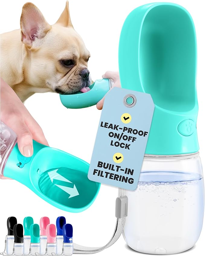 MalsiPree Dog Water Bottle Dispenser - 12 oz Blue - Leak-Proof Lock & One-Hand Operation - Dog Water Bowl Dispenser - Pet Travel Bottle with Built-in Bowl for Trail Hiking, Park Visit & Beach Days