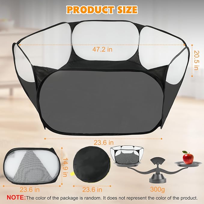 Rypet Guinea Pig Playpen - Breathable & Transparent Pet Playpen Pop Open Outdoor/Indoor Exercise Fence, Portable Yard Fence for Guinea Pig, Rabbits, Hamster, Chinchillas and Hedgehogs（Black）
