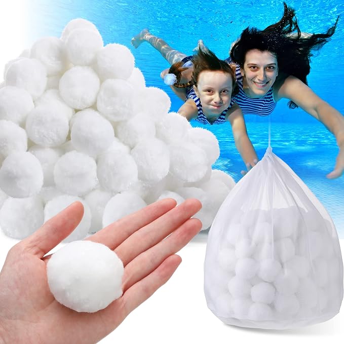 Zubebe Pool Filter Media Balls Fiber Filter Media for Swimming Pool Sand Filters and Bath Center Bathtubs Spas Aquarium and Grime Cleaning Scum (7.7 lbs, White)