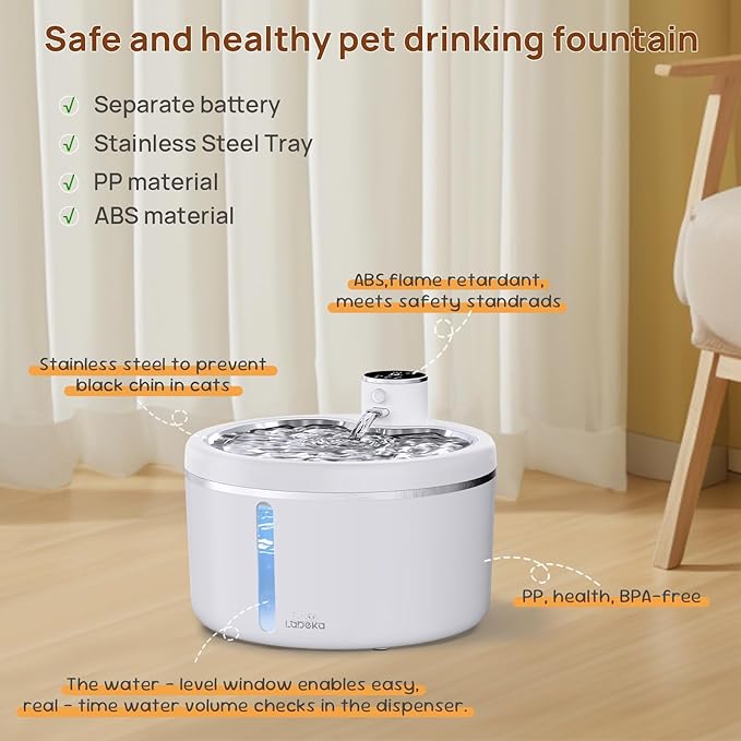 Wireless Cat Water Fountain with [Stainless Steel Tray], 102oz/3L Pet Water Fountain for Cats Inside, Cat Fountain for Drinking with Motion Sensor, Ultra Quiet Pump, Cats & Dogs Gifts (102oz+8Filters)