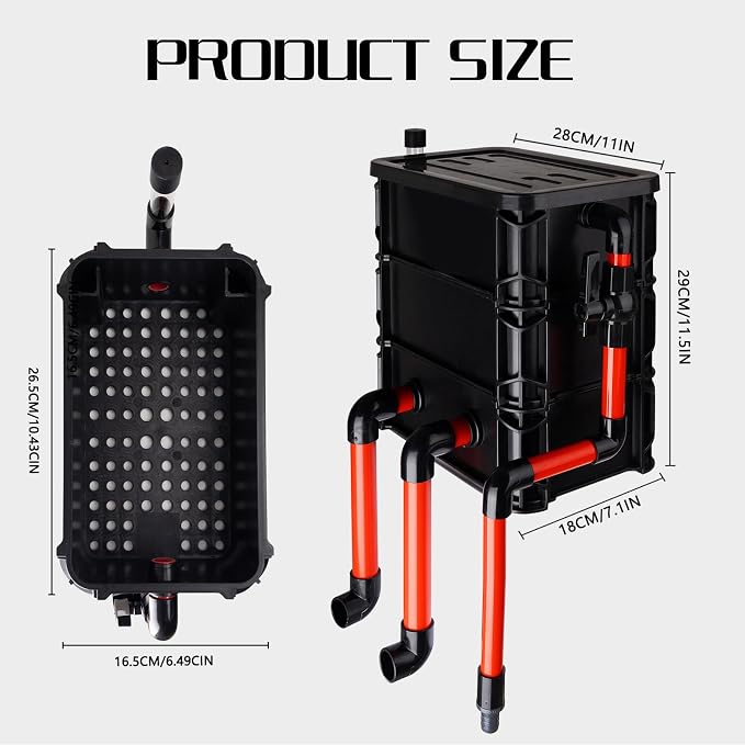 3-Layer Fish Tank Filter Box with 25W Water Pump for 10-55 Gal Fish Tank & Turtle Tank, Adjustable Water Inlet with 3 Filter Pads, External Filtration System