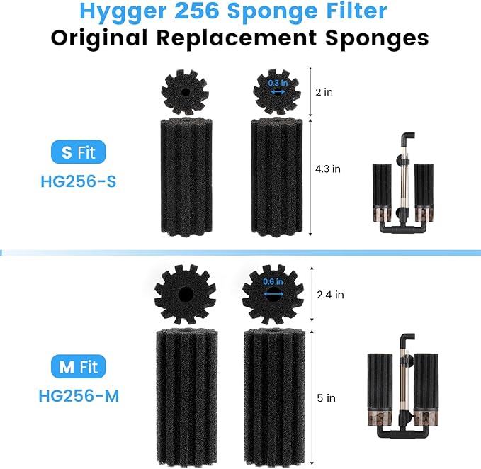 hygger Pack of 4 Replacement Sponges for Aquarium Vertical Stripes Double Sponge Filter (M)
