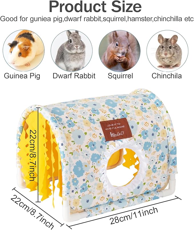 Guinea Pig Hideout Tunnel - Stable Washable Small Animal Tunnel Hide with Curtains,Guinea Pig Accessories for Hamster/Chinchilla/Dwarf Rabbit/Ferret (Blue, Large)