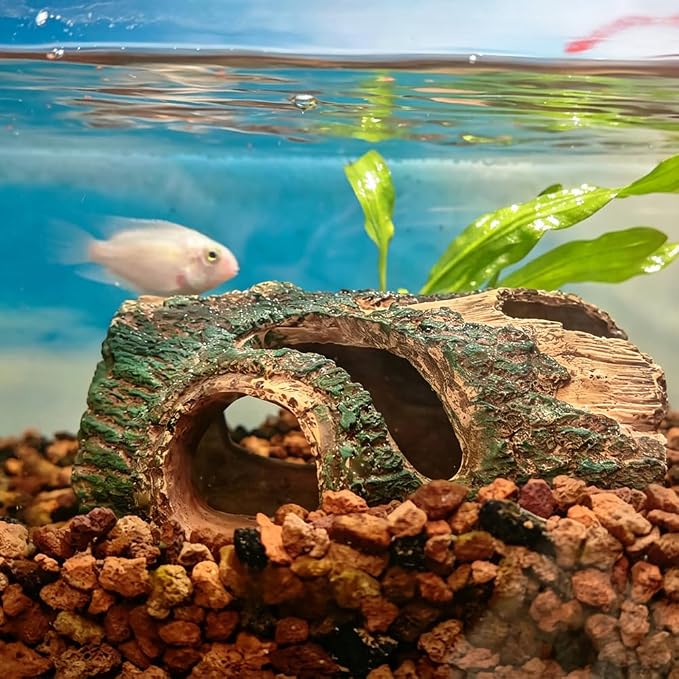 Shrimp & Fish Aquarium Decor, Hollow Tree Trunk for Fish Tank Decor, Artificial Wood Aquarium Caves and Hideouts, Betta Fish Tank Accessories