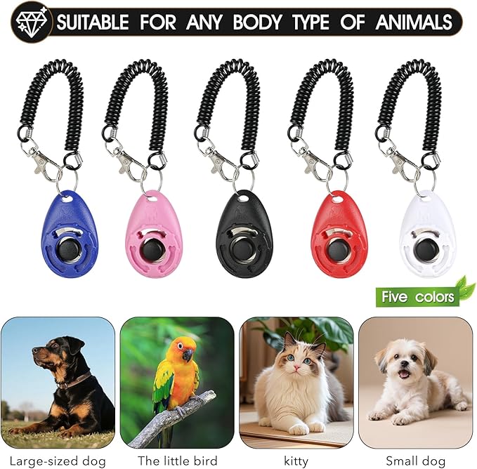 5 Pack Dog Clicker, Pet Training Clicker with Wrist Strap