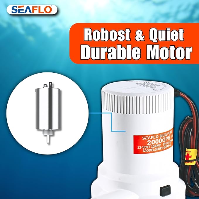 SEAFLO 01 Series 2000 GPH Bilge Pump – 12V, 1-1/8" Outlet, Marine Submersible Pump with Anti-Airlock Protection, CE & Rohs Certified, 4-Year Warranty | Reliable for Boats and Marine Applications