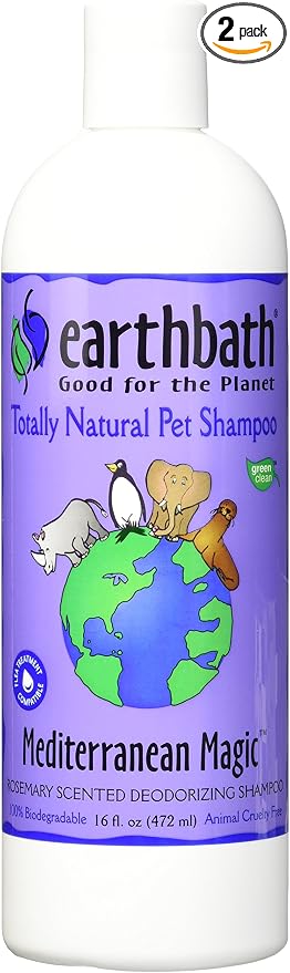 earthbath, Mediterranean Magic Dog Shampoo - Deodorizing Shampoo for Dogs, Rosemary Scented Dog Wash, Made in USA, Shampoo for Smelly Dogs, Cruelty Free Pet Shampoos - 16 Oz (2 Pack)