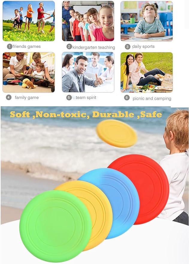 Kids Flying Disc Toy Outdoor Playing Lawn Game Disk Flyer for Kindergarten Teaching Soft Silicone Colorful 6 Pack Bulk Set