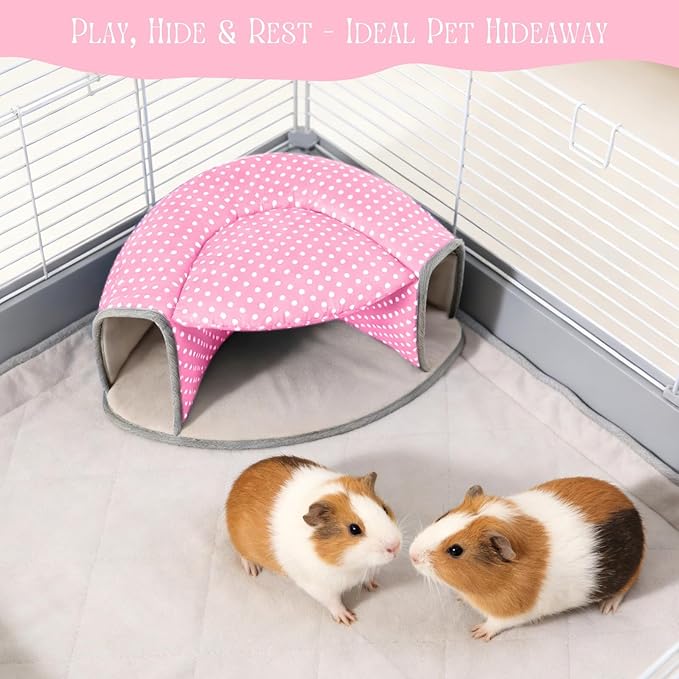 Guinea Pig Hideout Tunnel Bed, Washable Soft Small Animal Hideaway for Ferret, Chinchilla, Dwarf Bunny - House Pet Cage Accessory
