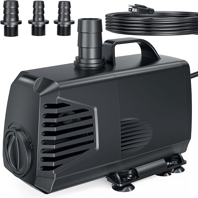 880GPH Submersible Pump(3200L/H, 85W), Ultra Quiet Fountain Pump with Over Heating Protection & Filter Sponge 10.5ft High Lift for Pond, Fish Tank, Aquarium, Hydroponics, Waterfall Q105