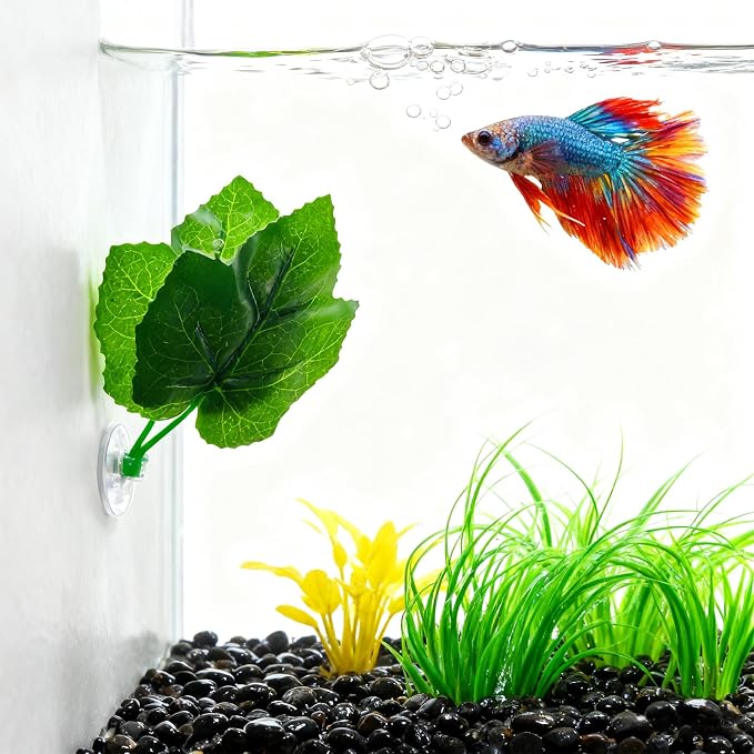 Betta Fish Plant Hammock - Aquarium Floating Leaf Decor with Suction Cup Beta Fish Hideout for Resting Simulating Habitat