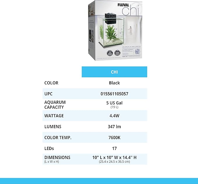 Fluval Chi II Series Aquarium Set, 5-Gallon - Aquarium Tank with Ambient LED Lighting, Flowing Water, and Elegant Design, White