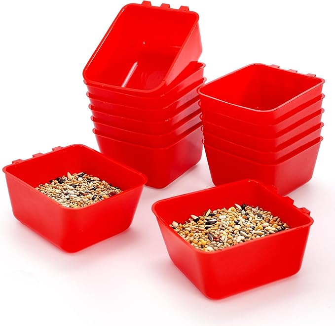 Okllen 30 Pcs Chicken Water Feeder Cups, 16 oz Plastic Hanging Bird Cage Cups for Parrot, Parakeet, Rooster, Pigeon, Bunny, Poultry Coop Gamefowl Supplies, Red