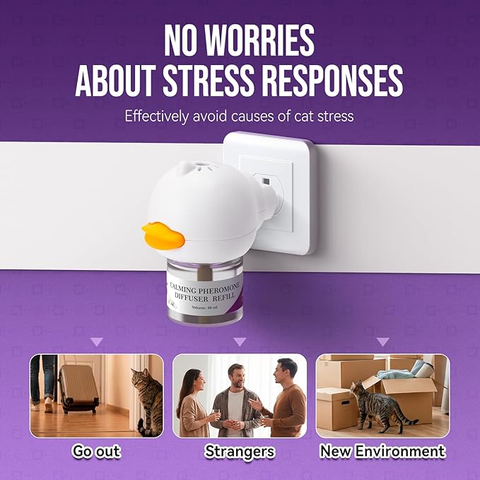Cat Calming Pheromone Diffuser Kit for Cat/Kitten Anxiety Relief Stress Reduction, 48ml x 2 and1 Plug-in Diffuser Reduces Common Signs of Stress and Fear
