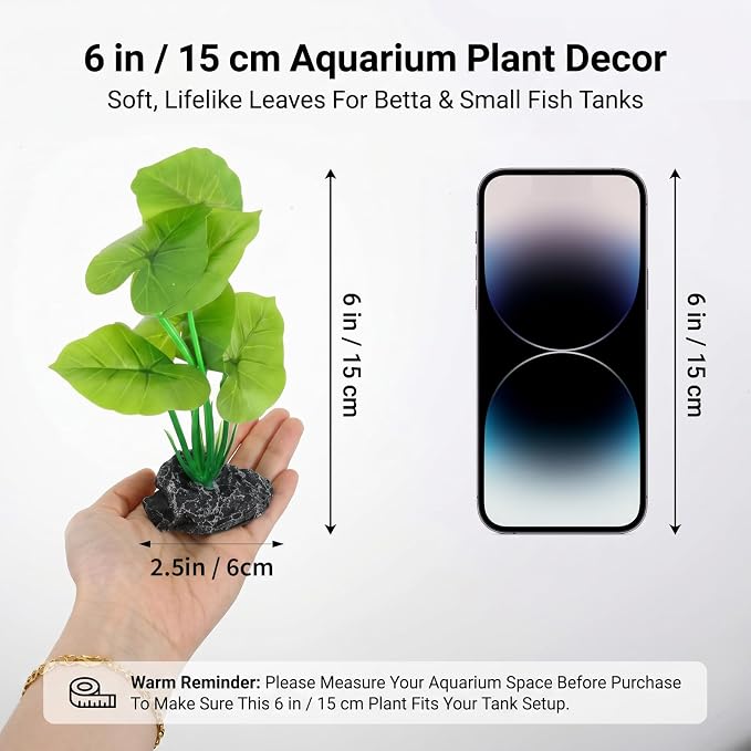 2Pack Silk Aquarium Decor Artificial Aquarium Decor Plants for Fish Tank | 6inch Artificial Aquarium Plants with Driftwood Base for Betta Fish Tank Accessories, Betta Fish Tank Decor