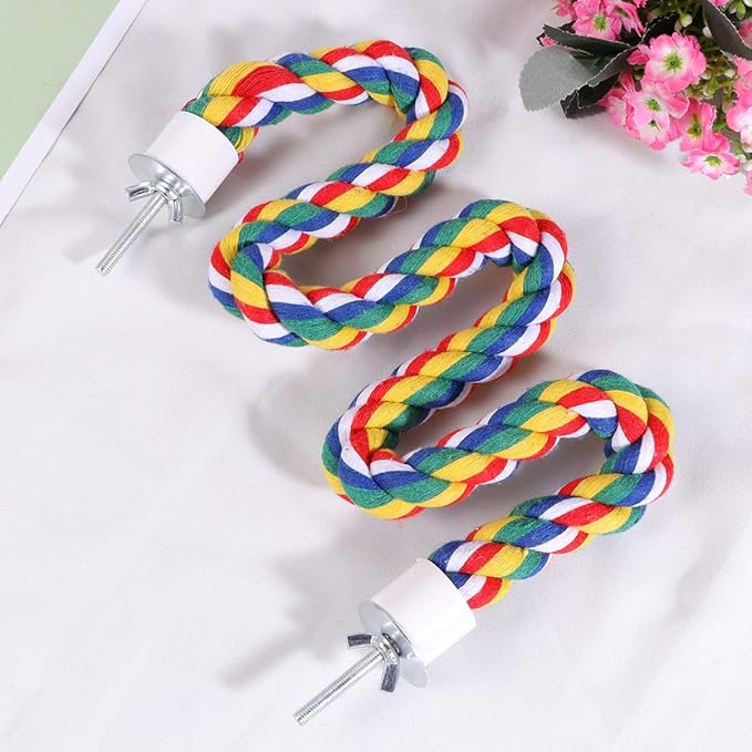 UKCOCO Bird Rope Perch - Comfy Perches for Bird Cages Natural Parrot Cotton Rope, Bungee Perch Pet Chewing Toy for Parrots Playing, Chewing or Preening (80cm/31 Inch)
