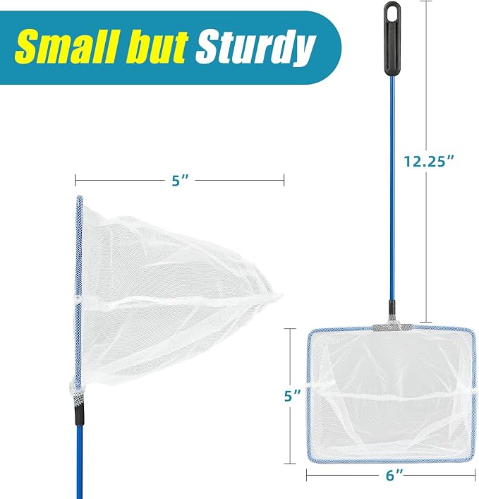 AQUANEAT Aquarium Fish Net, Small Fish Tank Cleaning Net, Food Wastes Skimmer for Small Ponds and Pools