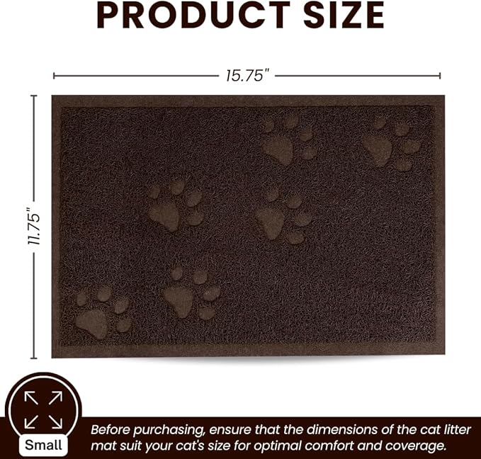 Andalus Small Cat Litter Mat, Pack of 1 - Waterproof, Non-Slip & Easy to Clean Cat Litter Box Mat for Extra Efficient Pet Litter-Trapping, Brown (15.75” X 11.75”)