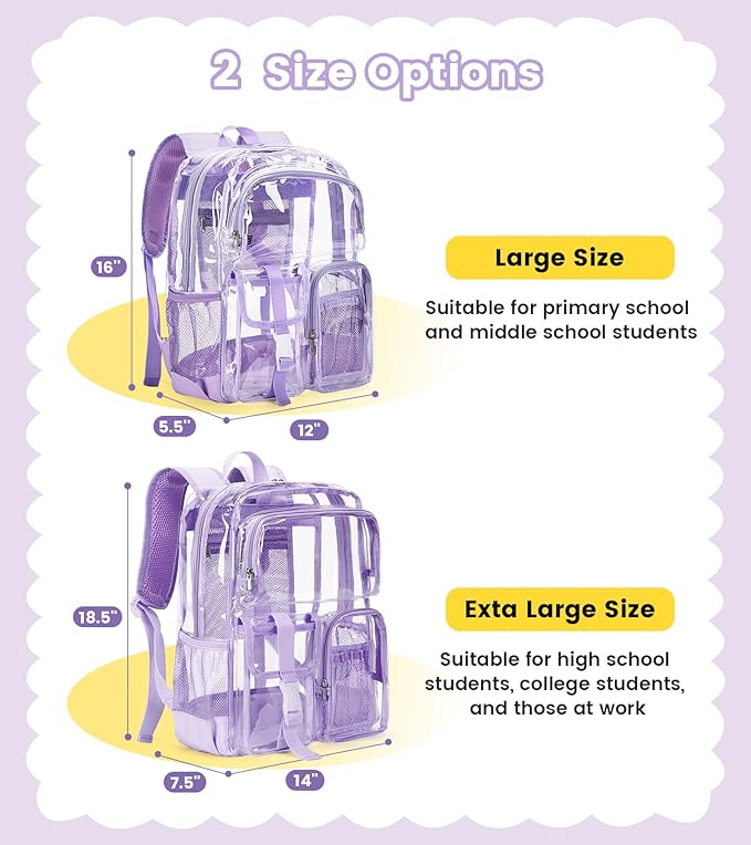 Vorspack Clear Backpack - Heavy Duty Transparent Bookbag for Adults Extra Large See Through backpacks for Work, College, Travel - Purple