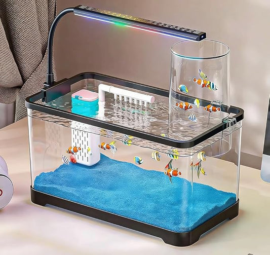 Aquarium Fish Tank Kit, 3 Gallon Betta Fish Tanks Starter Kit with Light and Filter, Blue Sand, Small Tropical Fish, Guppies, Goldfish, or Betta