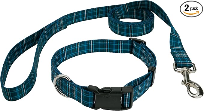 Country Brook Petz - Navy Plaid Everyday Dog Collar and Leash - Plaid and Argyle Collection Featuring Charming Designs (1/2 Inch, Extra Small)