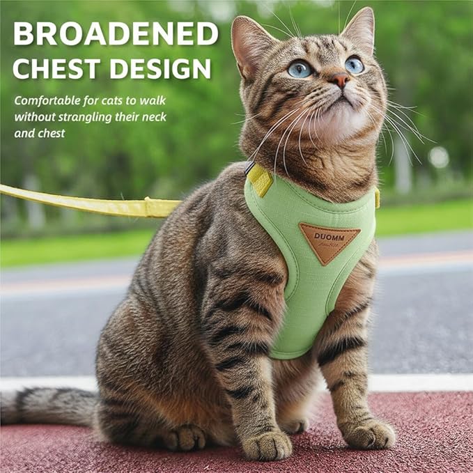 Escape-Proof Cat Harness and Leash Set - Adjustable and Comfortable - Ideal for Walking Cat Outdoors - Fits Small Dogs, Kittens, Medium, and Large Cats (Green, L)