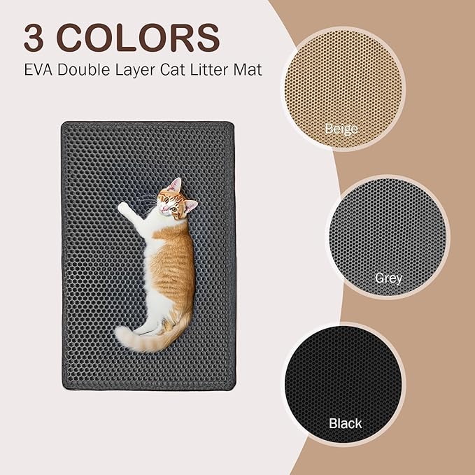 Cat Box Mat Double Layer Waterproof Proof Litter Box mat, Non-Slip Design, Reduces Litter Scatter, Easy to Clean, Grey Cat Litter Trapping Mat 29.9'' x 24''Inch