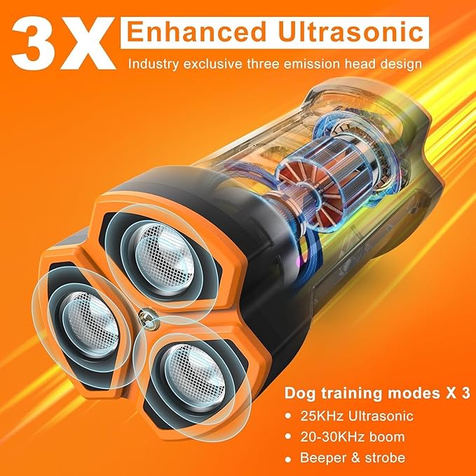 Dog Bark Deterrent Devices 2026 Release Anti Barking Device for Dogs Barking Silencer in 55FT 3X Head Anti Bark Device with Flashlight &Party Flashlight Portable Training Tool