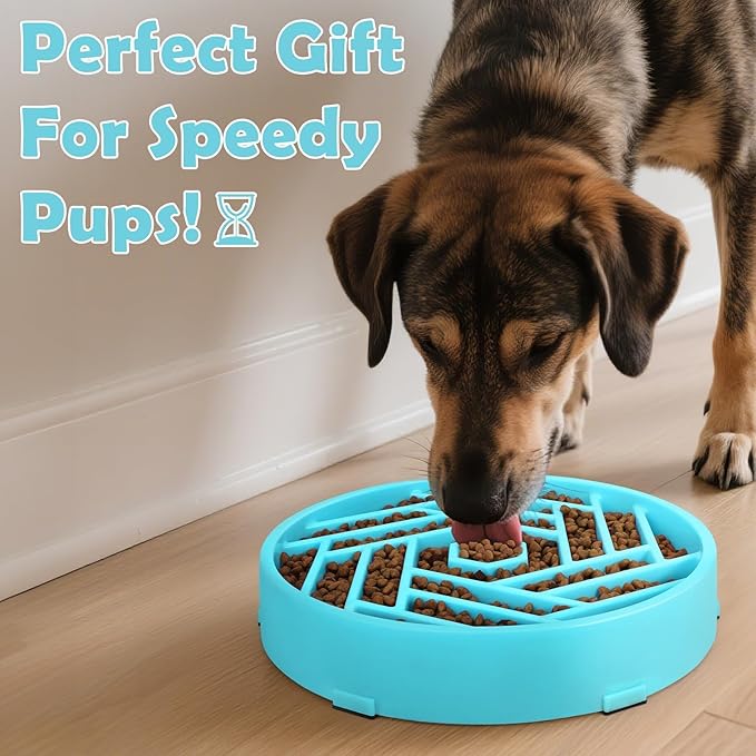 TOBYTO Slow Feeder Dog Bowls Large Medium Breed,Anti-Choking Slow Eating Dog Food Bowl,Non Slip Pet Slower Food Feeding Bowls Large Puzzle Slow Feeder Bloat Stop Maze Dog Dishes,Blue