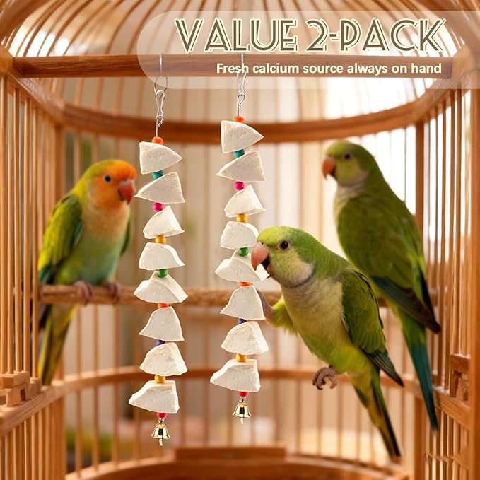 2 Pack Bird Cuttlebone Chew Toys, Cuttlefish Bone for Birds Beak Grinding Stone, Natural Calcium Supplement Cage Accessories for Parakeets, Budgies, Cockatiels, Lovebirds, Small Medium Birds