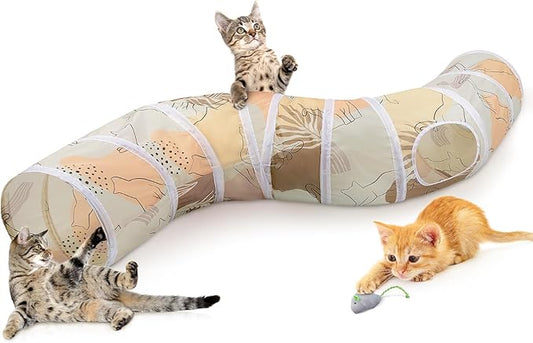 Glittme Cat Tunnel, Cat Tunnels for Indoor Cats, S-Shape Cats Cave with Cat Toys, Foldable Cat Tubes and Tunnels for Cats, Rabbit, Puppy, Guinea Pig