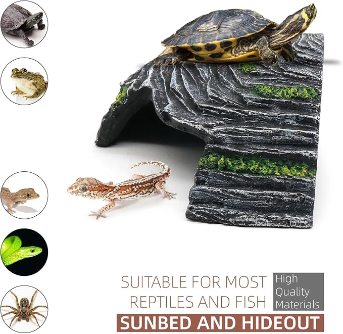 Small Turtle Basking Platform Climbing Ramp Shale Scape Step Ledge, Reptile Cave Hideout Aquarium Tank Accessories Decorations, Great for Reptiles, Amphibians, Leopard Gecko, Frogs