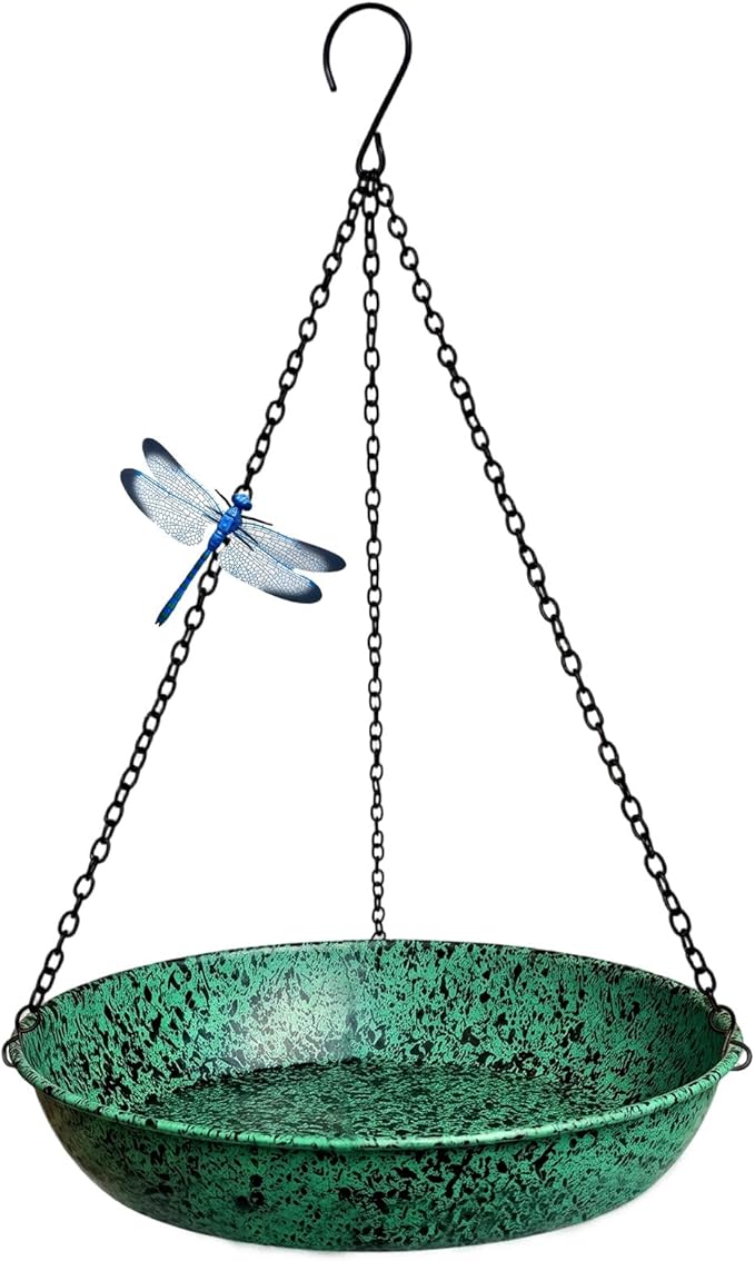 Hanging Bird Baths for Outside, 11 inch Outdoor Metal Bird Feeder for Garden Yard Decor Green