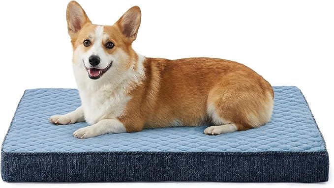 JOEJOY Orthopedic Medium Dog Bed, Washable Dog Crate Bed Medium Sized with Removable Cover, Egg Memory Foam Pet Beds, Blue, 29"x18"