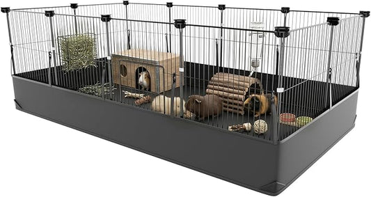 Tresbro Guinea Pig Cage with Waterproof PVC Bottom Liner & One-Hand Release Hook, Triple Fixing C&C Cage for Guinea Pigs, Bunny, Rabbit, Hedgehog, Small Animal Indoor Playpen 48''L x 24''W x 16''H