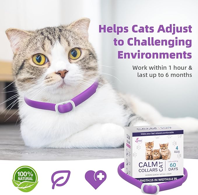 Calming Collar for Cats: Pheromone Cat Calming Collar Cat,Adjustable Size Water Resistant,Efficiently Reduces Anxiety & Stress for 60 Days (4 Pack)
