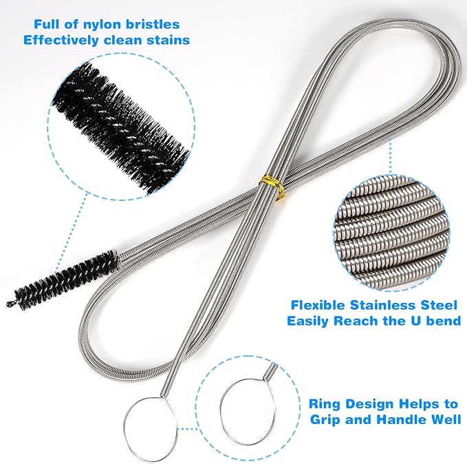 Ixiaoyoo 11 Pcs Cleaning Brushes Set, 8 Inch + 60 Inch Cleaner Brushes | Black Nylon Brushes Kit for Bottles, Tumbler, Sippy Cups, Pet Waterers, Drinking Straws, Pipes, Sink Drain, Fish Tank, Hose