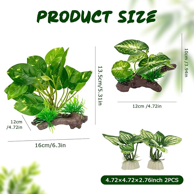 Silk Aquarium Plants Decor, 4PCS Realistic Fish Tank Plants Set with 1 Large 1 Medium 2 Small Artificial Underwater Weeds, Soft Betta Fish Tank Decorations for Aquascaping & Reptile Habitat