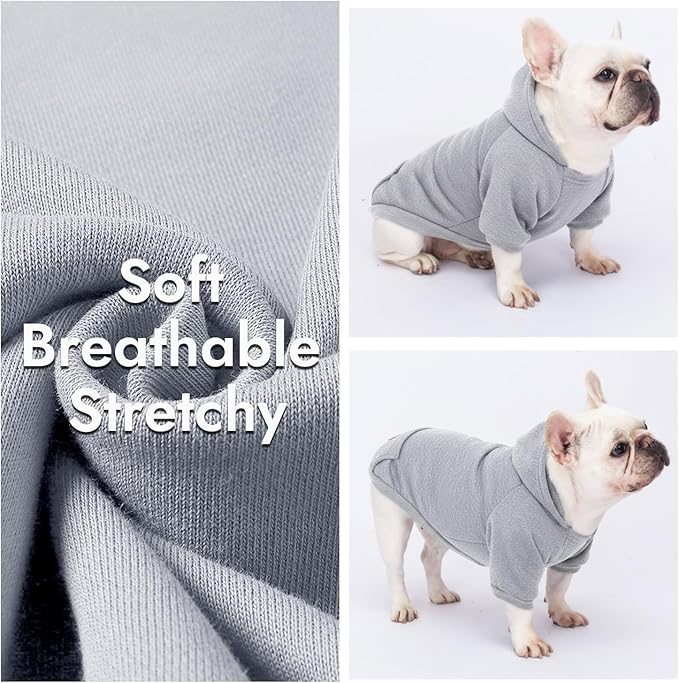 2 Pack Dog Hoodie Warm Hood Dog Sweater Cold Weather Small Dogs Sweatshirt Comfort Pet Clothes for Small Medium Dogs with Pockets (Grey, XXS (Back: 5.9",Chest: 10.6", 0.8-1.8lbs))